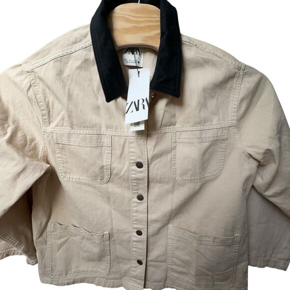 Zara Tan Utility Jacket with Black Collar - Picture 2 of 7